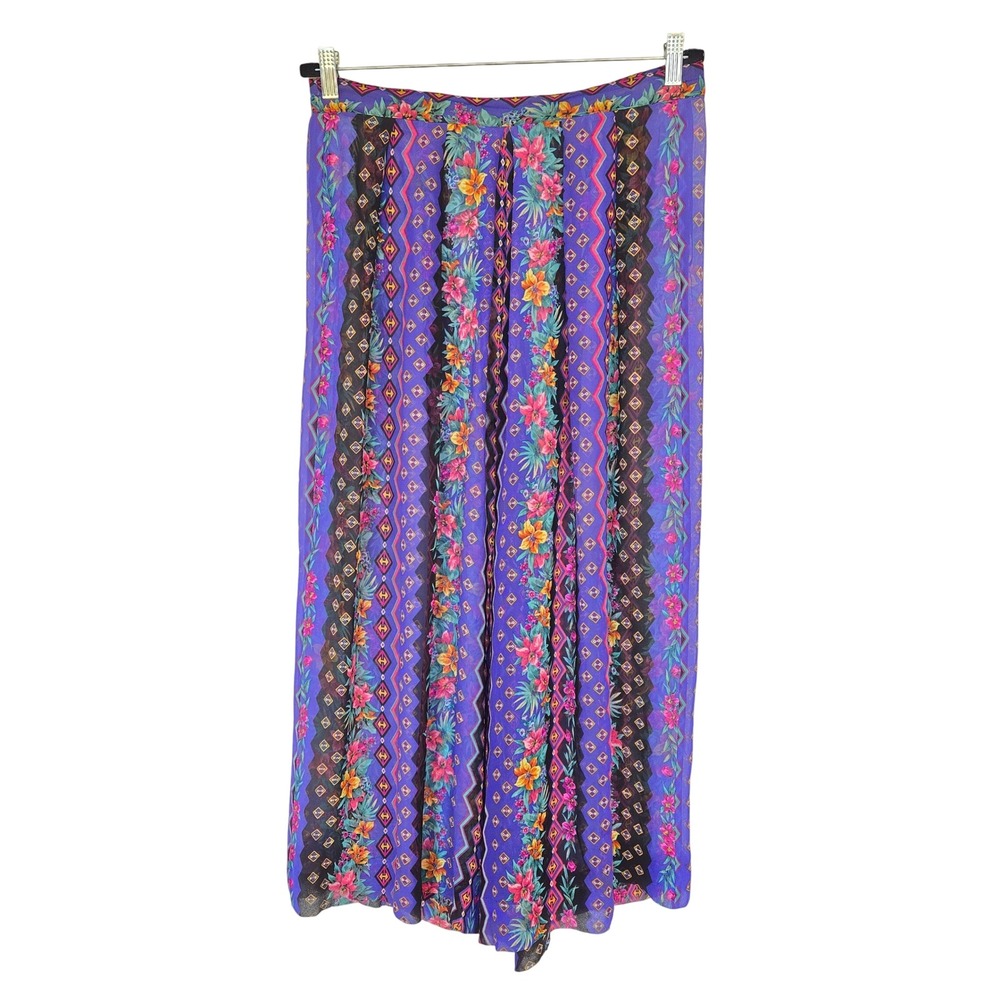 Vintage 100% Silk Sheer Wide Leg Cropped Palazzo Pants Sz 14 Boho Resortwear - Picture 2 of 10